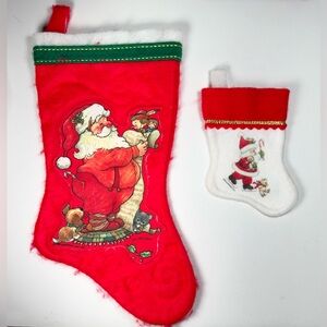 Vintage 1984 Giordano Santa Claus Puppy Kitten 13" & Morehead 6" Stockings VG!